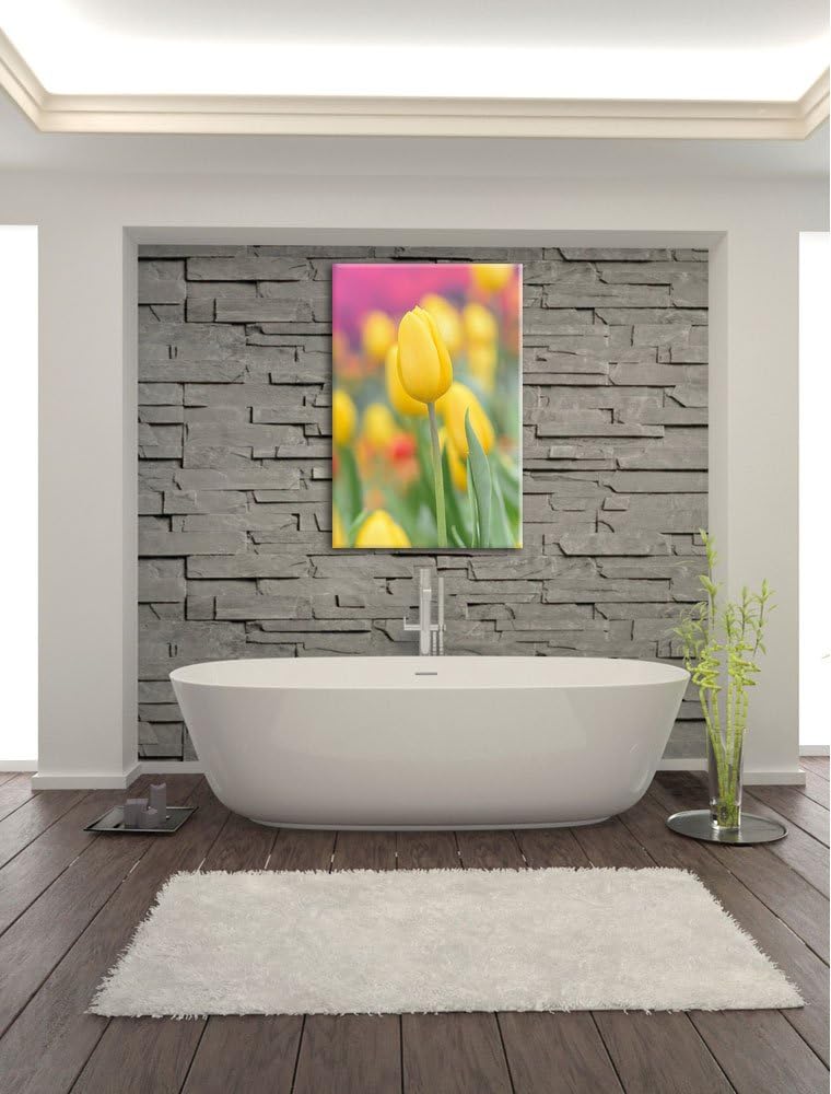 Gelbe Tulpen im Frühling, Format: 100x70 auf Leinwand, XXL riesige Bilder fertig gerahmt mit Keilrah