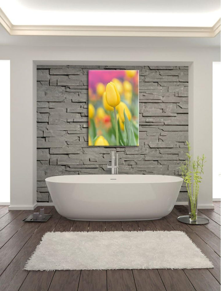Gelbe Tulpen im Frühling, Format: 100x70 auf Leinwand, XXL riesige Bilder fertig gerahmt mit Keilrah
