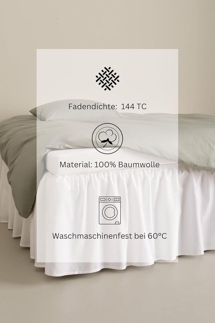 Jotex Zack Volant Betthusse - 100% hochwertige Bio-Baumwolle Bettrock, Höhe 45 cm - Weiss, 90 x 200