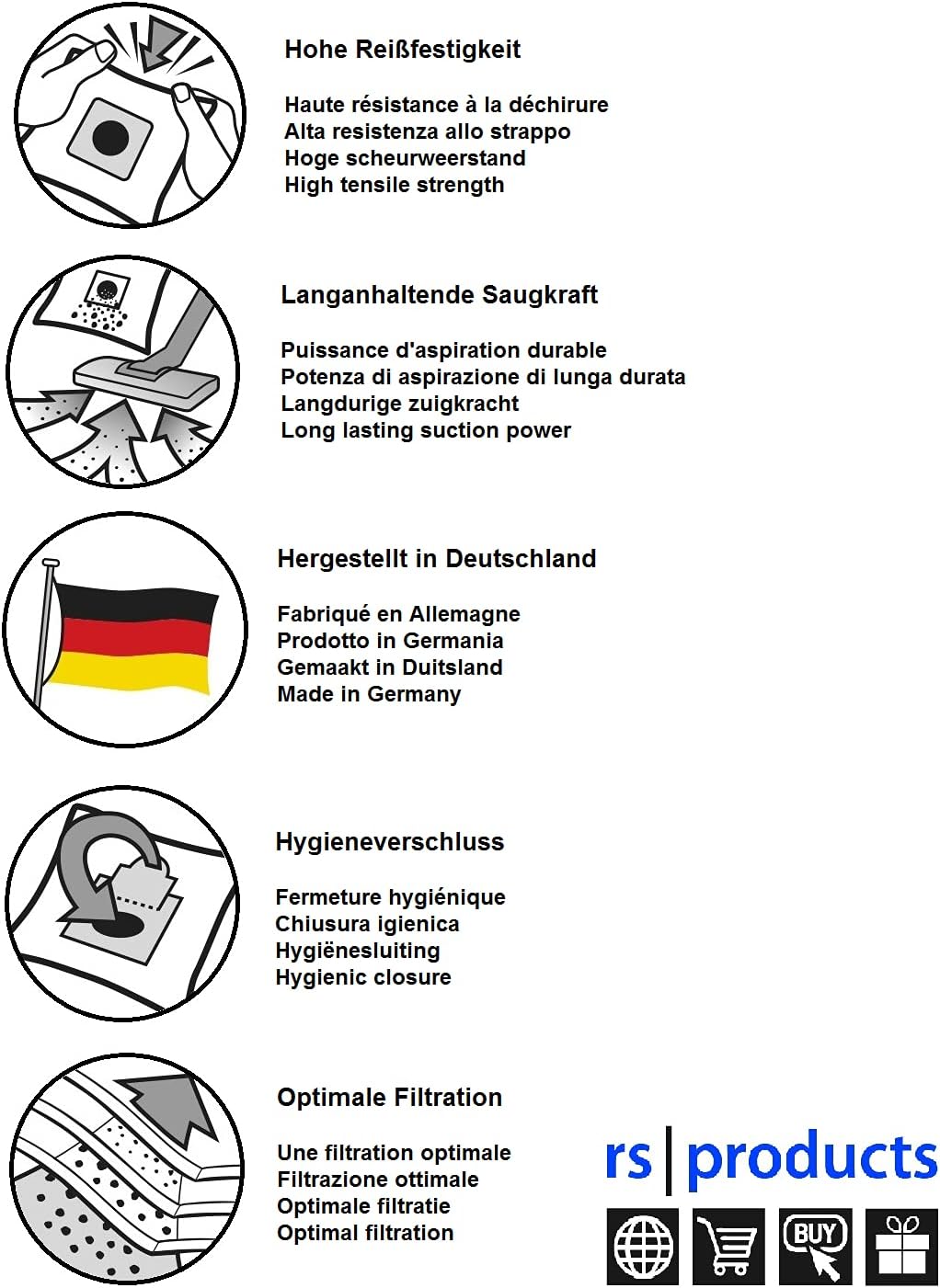 rs-products I 50x Staubsaugerbeutel kompatibel zu Swirl X351 / X 651, passend für Hoover Freespace,