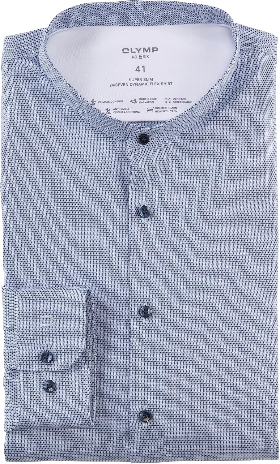 OLYMP Herren Businesshemd Langarm No. Six 24/Seven,Uni,super Slim,Stehkragen 37 Bleu 11, 37 Bleu 11