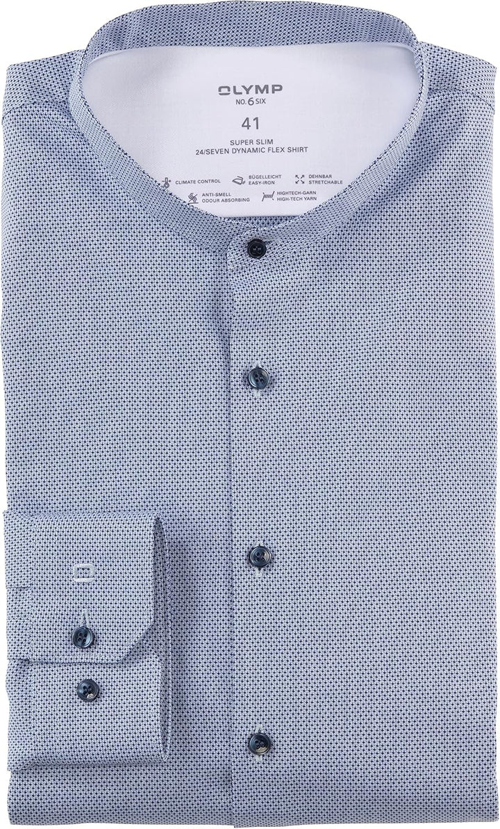 OLYMP Herren Businesshemd Langarm No. Six 24/Seven,Uni,super Slim,Stehkragen 37 Bleu 11, 37 Bleu 11