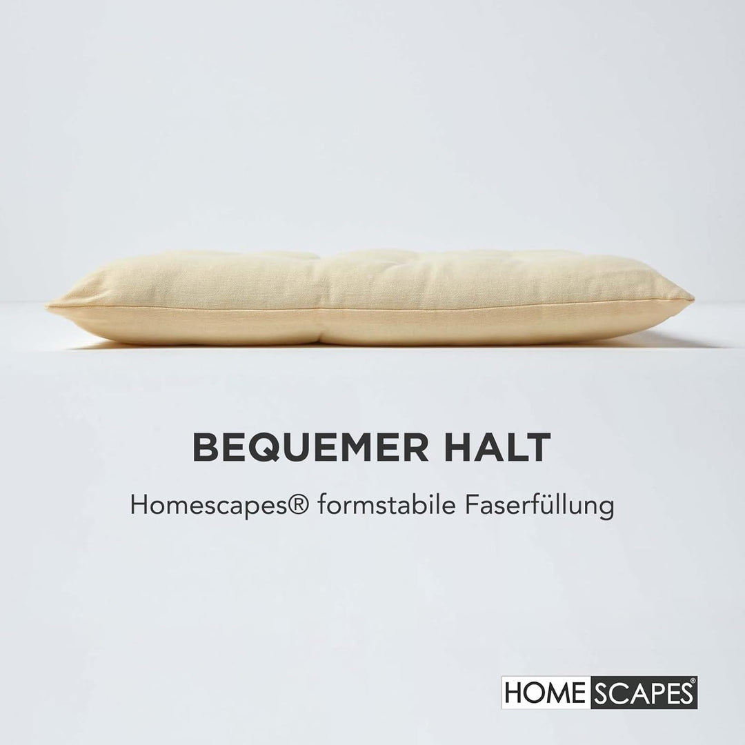 HOMESCAPES 4er Set Stuhlkissen 40 x 40 cm, Creme, Sitzkissen mit Bändern und Knopfverschluss, einfar