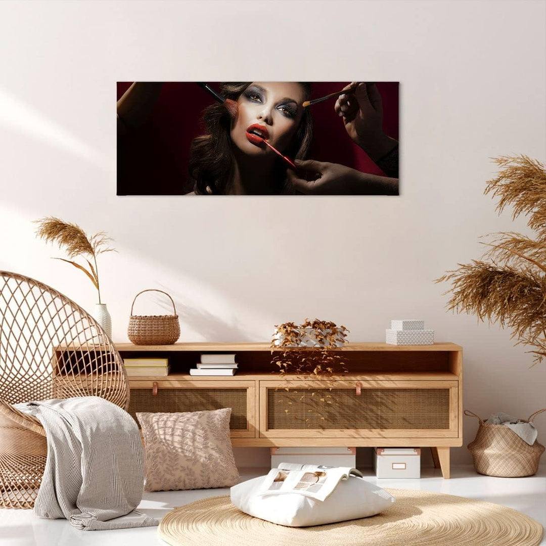 Panorama Bilder auf Leinwand 100x40cm Leinwandbild Frau Make-up schön Gross Wanddeko Bild Schlafzimm