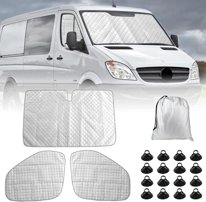 Thermomatte Fahrerhaus Innen für Mercedes Sprinter 2006-2019, 3 Stk Wasserdicht UV-Proof Sonnenschut
