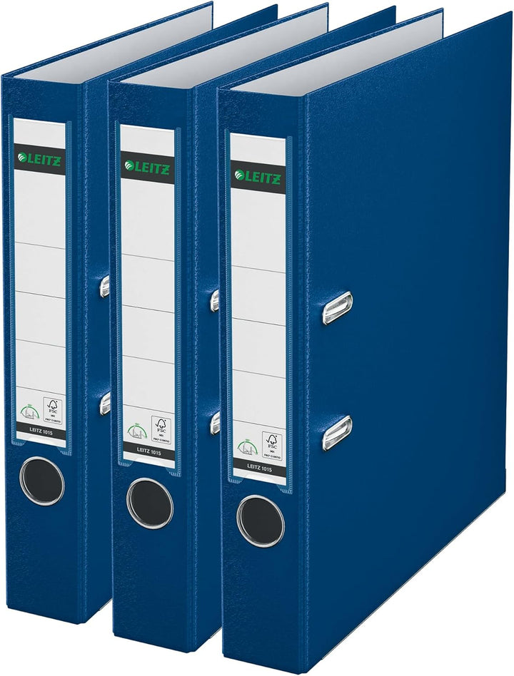 Leitz Qualitäts-Ordner 180° Plastik, 3er Pack, das Original, DIN A4 Aktenordner 5 cm schmal, 90% Rec