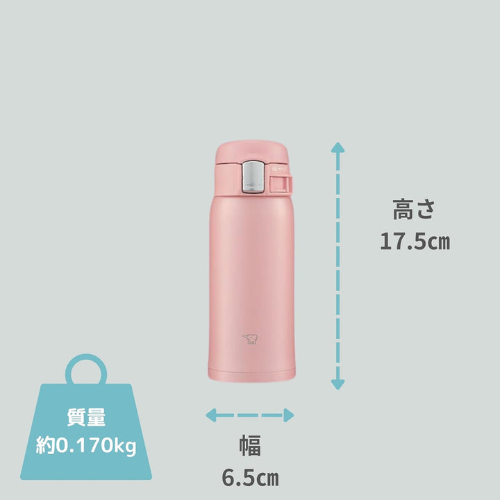 Zojirushi SM-SF36-PA Wasserflasche, Direkttrinken, One-Touch-Öffnung, Edelstahlbecher, 12 fl oz (360
