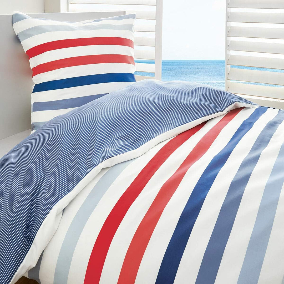 Traumschlaf • Mako-Satin Bettwäsche Streifen Marine Wendebettwäsche 135x200 cm + 80x80 cm 1 Bettbezu