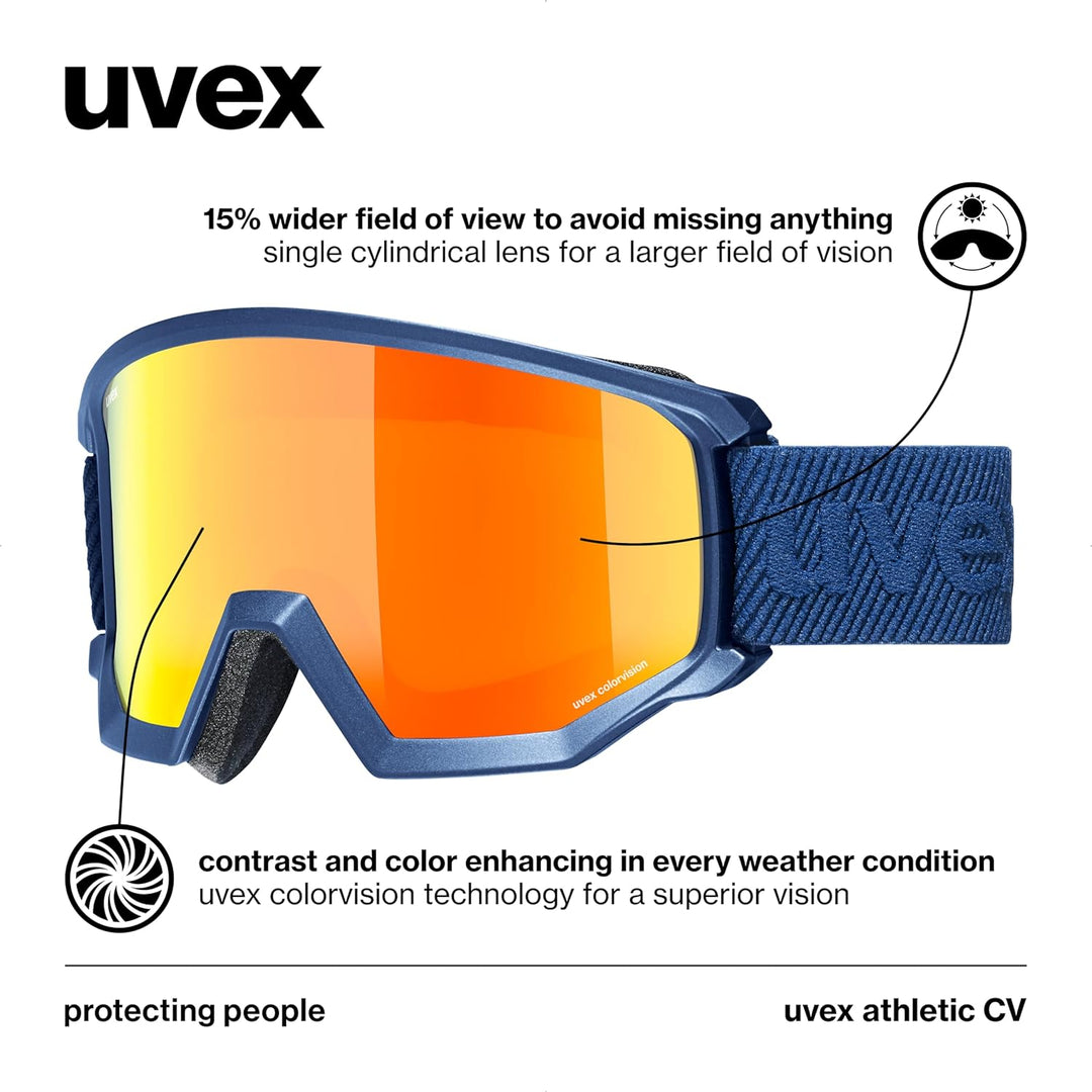 Uvex Unisex Athletic Cv Skibrille (1er Pack) Einheitsgrösse navy matt/orange-green, Einheitsgrösse n
