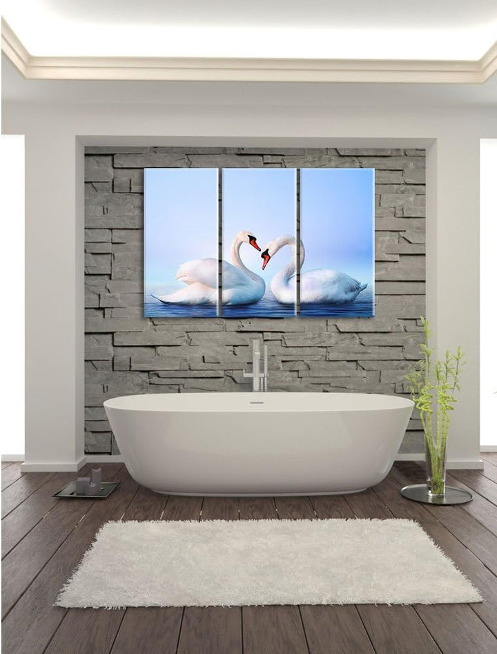 Pixxprint Zwei Schwäne auf dem Wasser als Leinwandbild/Grösse: 3 Teilig (120x80) / Wandbild/Kunstdru