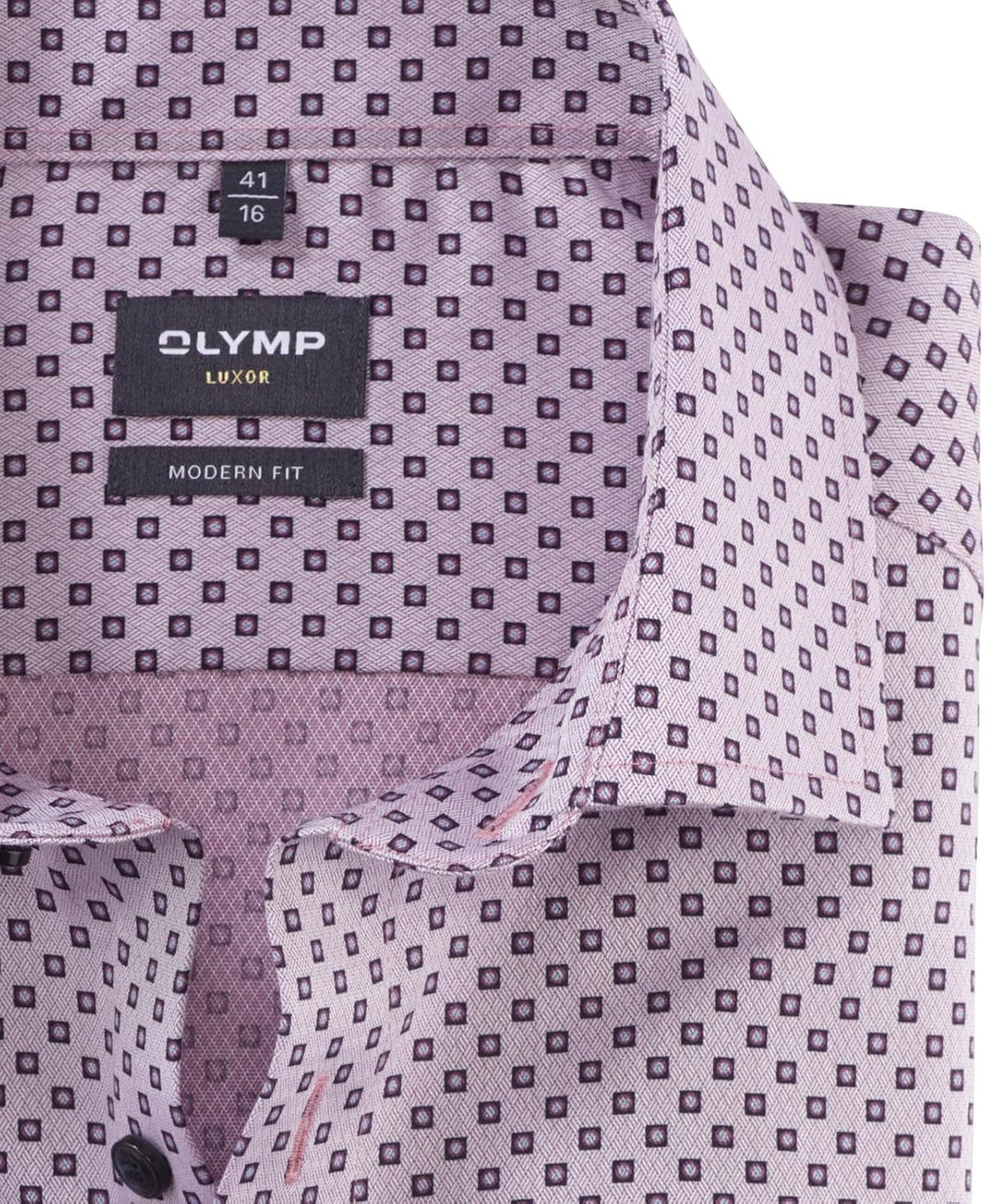 OLYMP Herren Businesshemd Langarm Luxor,Digitaldruck,modern fit,Global Kent 37 Mauve 93, 37 Mauve 93