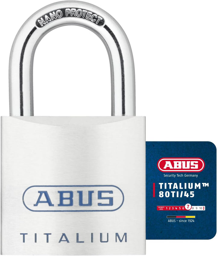 ABUS Titalium Vorhängeschloss 80TI/45 - Kellerschloss mit leichtem, massiven Schlosskörper aus Spezi