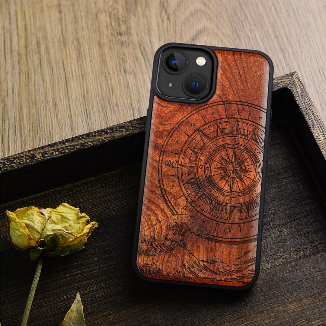 Carveit Holz Handyhülle für iPhone 15 Handyhulle kompatibel mit MagSafe Massivholz für Apple 15 Hand