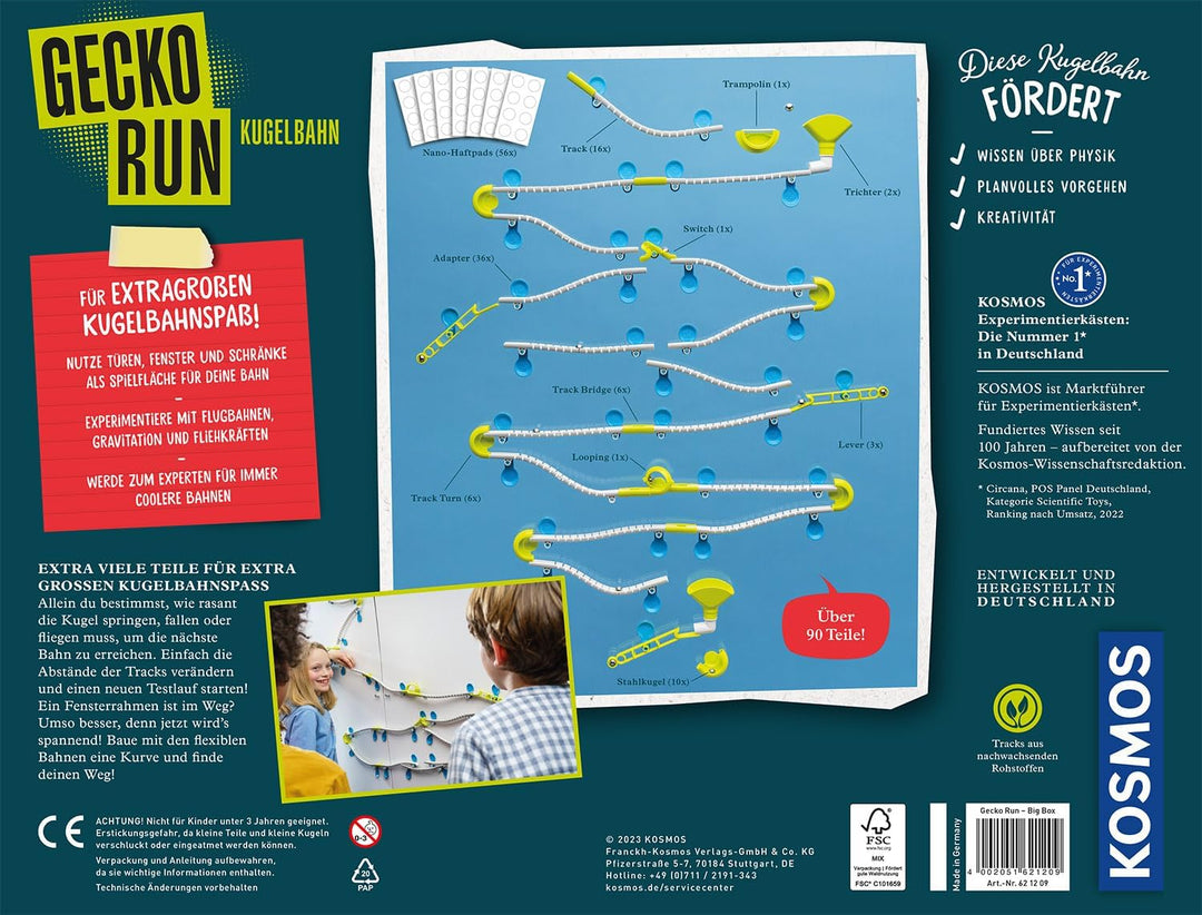 KOSMOS Gecko Run Bundle Big Box & Erweiterung Wheels Erweiterbare Kugelbahn für Kinder, Vertikale Ku