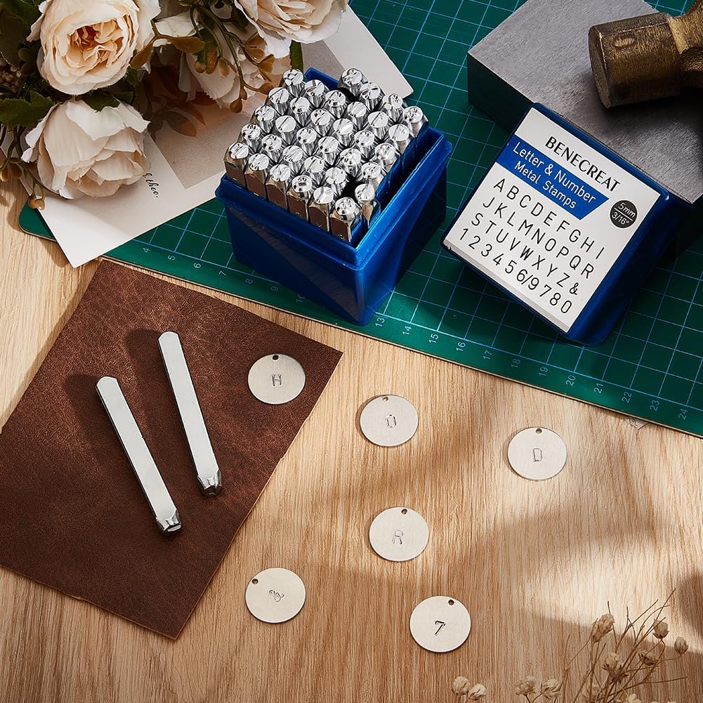 BENECREAT 36 Pack 5mm Alphabet und arabischen Ziffern Briefmarken, Metall Punch Stempel Stanzwerkzeu