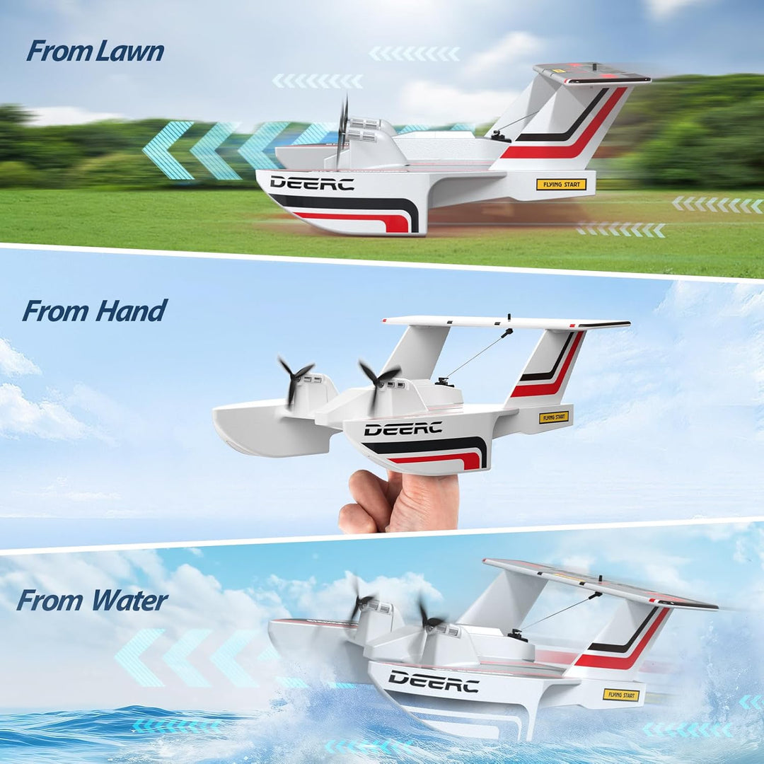 DEERC RC Flugzeug für Wasser Land & Luft, Amphibisches DREI-Phibien-Flugzeug, 3CH Ferngesteuertes Fl