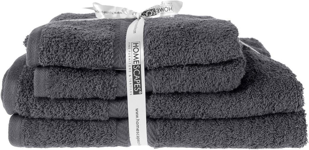 Homescapes Luxus Handtuch Set Grau (Schiefer), 2 Handtücher 50x90 cm & 2 Duschtücher 70x130 cm, 100%