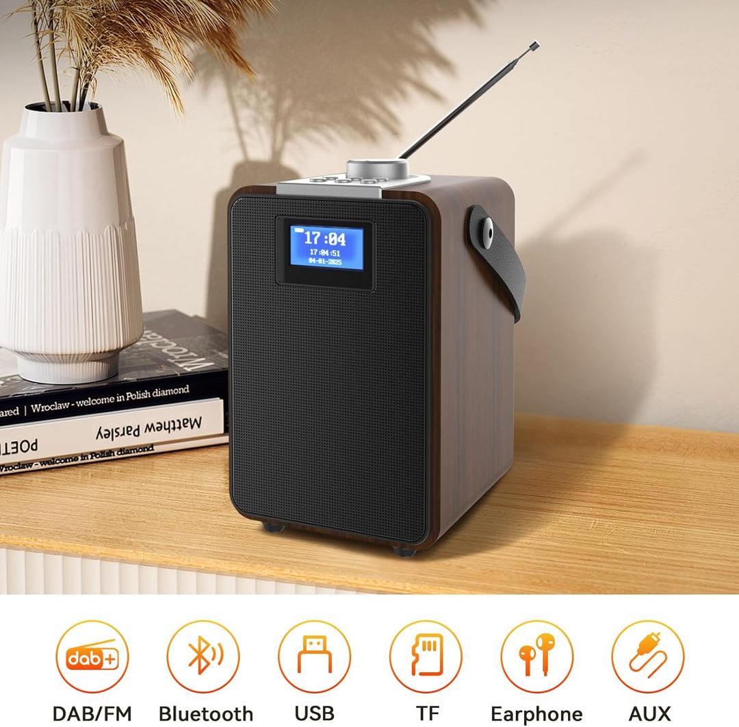 MONODEAL DAB Radio mit Bluetooth, Zwei Wecker, Wiederaufladbar DAB Plus/Dab+ Radio Klein, Küchenradi