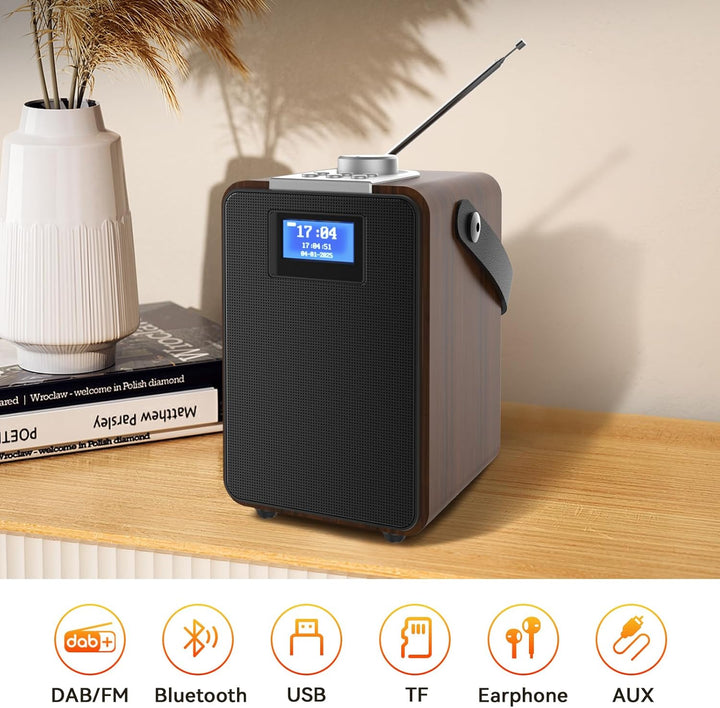 MONODEAL DAB Radio mit Bluetooth, Zwei Wecker, Wiederaufladbar DAB Plus/Dab+ Radio Klein, Küchenradi