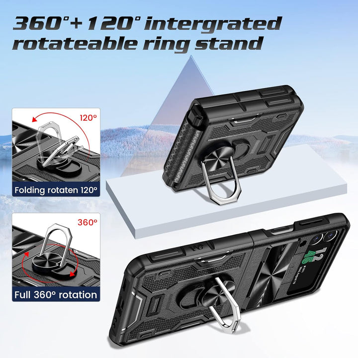 Doeshine für Samsung Z Flip 4 Hülle, Ganzkörper Robuste Stossfeste Schutzhülle mit Magnetischer Stan