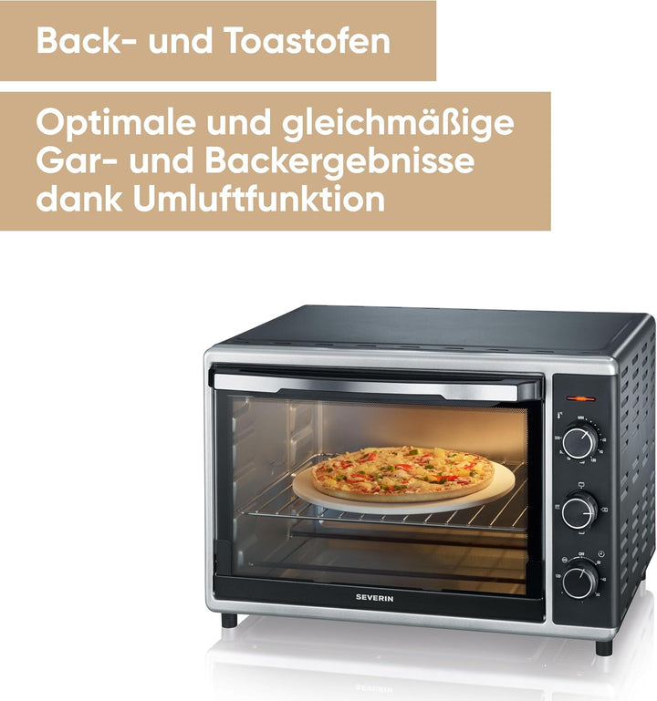 SEVERIN Back- und Toastofen mit Umluftfunktion, Mini Backofen mit Grillrost, Backblech, Drehspiess u
