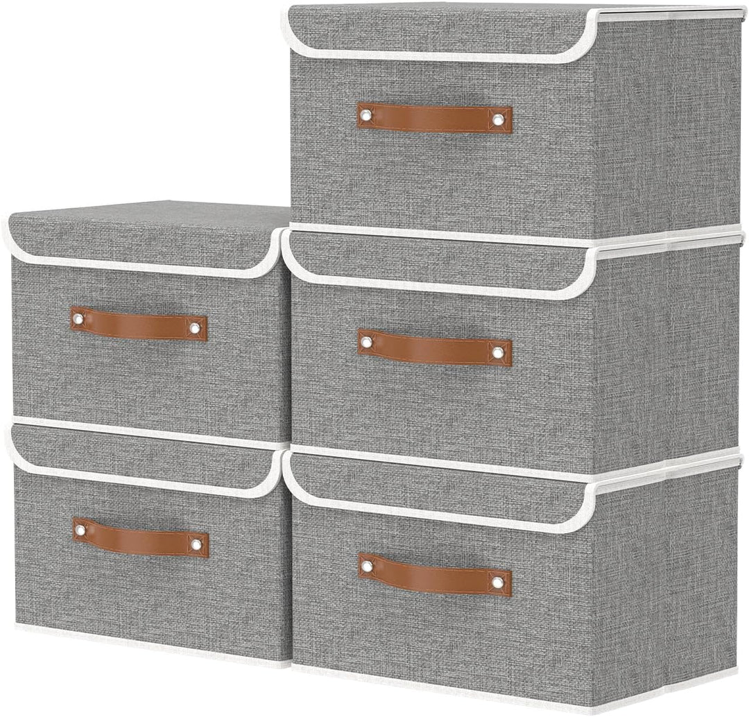 OUTBROS 5 Stück Aufbewahrungsboxen mit Deckel, 33 x 23 x 20 cm, faltbare Stoffboxen, Aufbewahrungskö