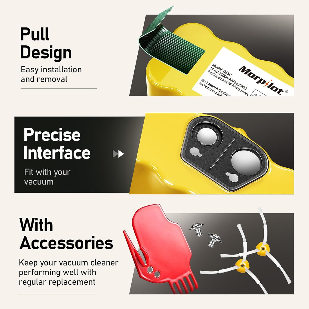 Morpilot Akku für iRobot Roomba, NI-MH 4500mAh Ersatzakku für iRobot Roomba 500 521 530 560 563 565