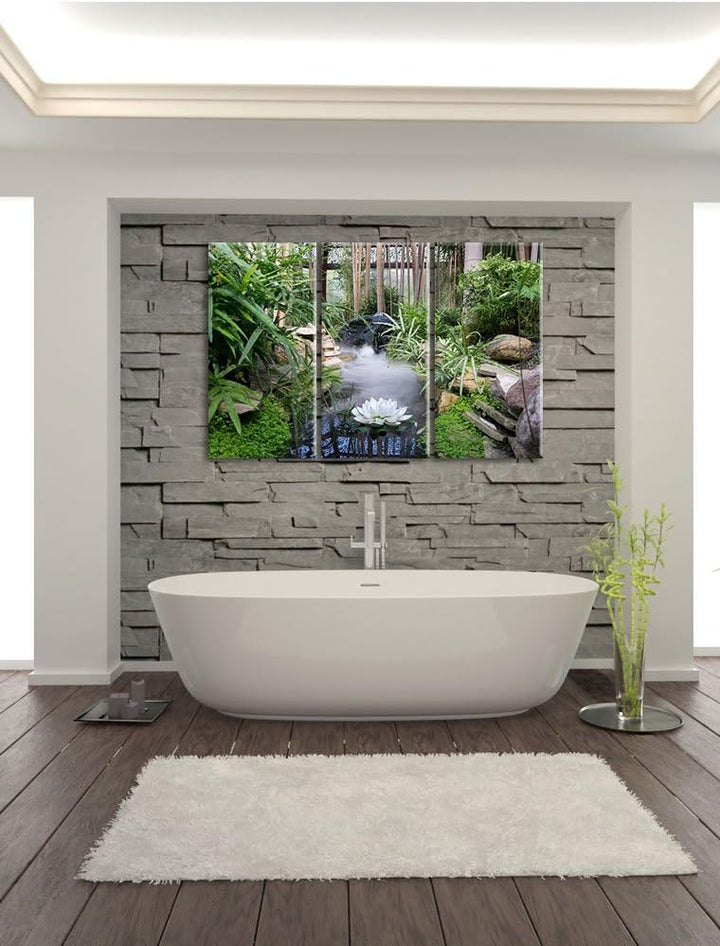 Pixxprint Zen Garten Japan als Leinwandbild/Grösse: 3Teilig / Wandbild/Kunstdruck/fertig bespannt
