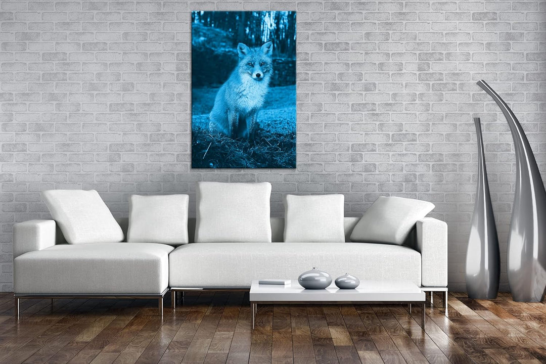 deyoli süsser Fuchs im Wald Format: 80x60 Effekt: Monocrome Blau als Leinwand, Motiv fertig gerahmt
