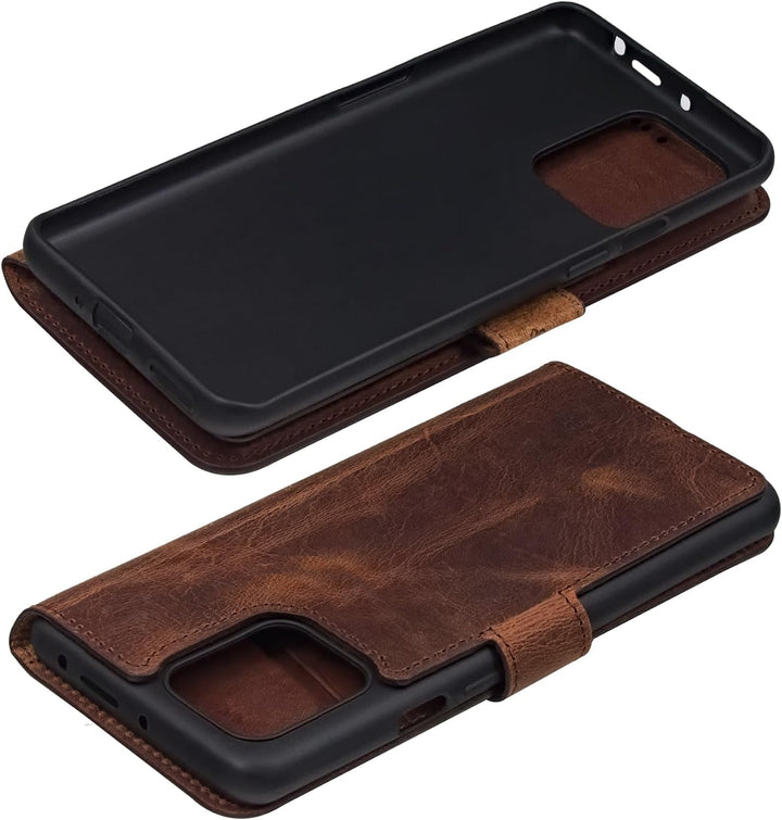 Suncase Book-Style Hülle kompatibel mit Xiaomi Redmi Note 12 Pro 5G Leder Tasche (Slim-Fit) Lederhül