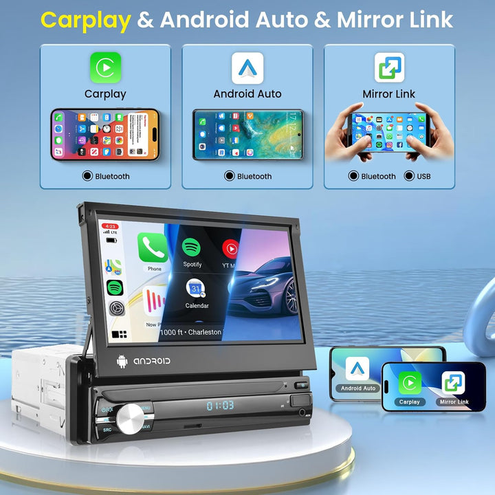 Android 2GB+32GB Autoradio 1 Din mit GPS-Navigation, WiFi, Bluetooth, FM-RDS-Radio, 7-Zoll-Touchscre