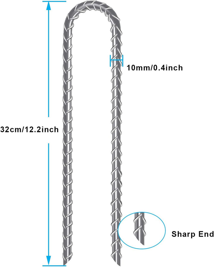 AGPTEK Bodenanker, 6er Pack 32CM U-förmige Erdnagel, Verzinkter Stahl Trampolin Wind Pfähle Schwerla
