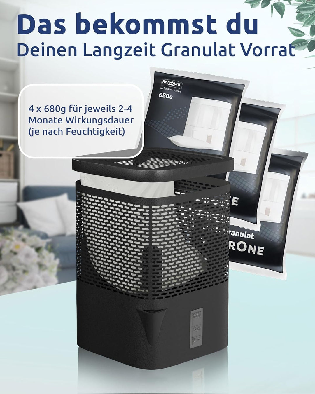 BonAura® AirOne Luftentfeuchter Nachfüllpack I 4er Set 680g Luftentfeuchter Granulat I Entfeuchter N