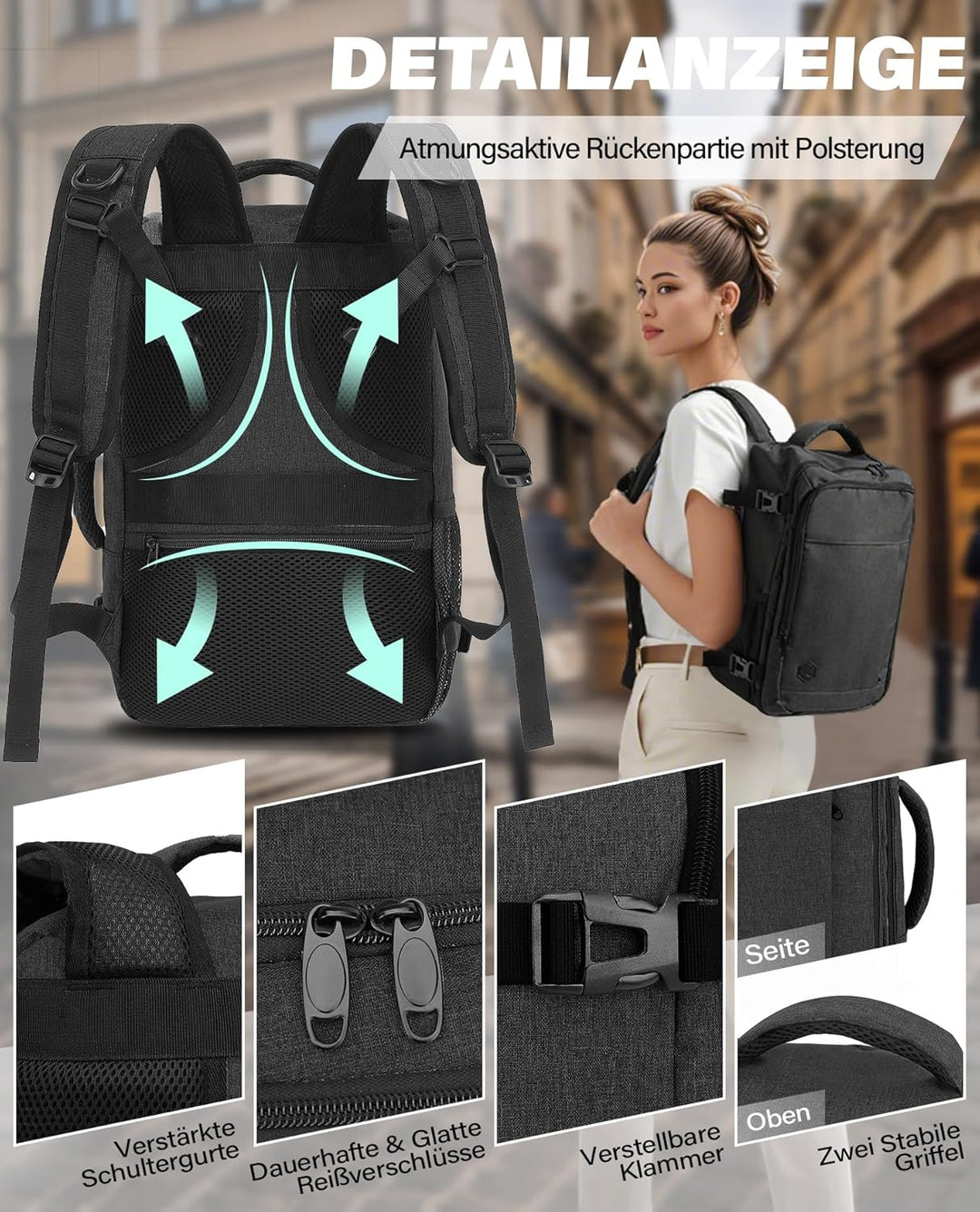 VANKEV für Ryanair Handgepäck 40x20x25 Laptop Rucksack Reiserucksack Klein Handgepäck Tasche Rucksac