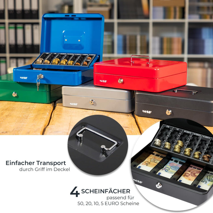 HMF 4215-02 Geldkassette abschliessbar mit Münzzählbrett | 30,5 x 24 x 8,5 cm | Schwarz, Schwarz