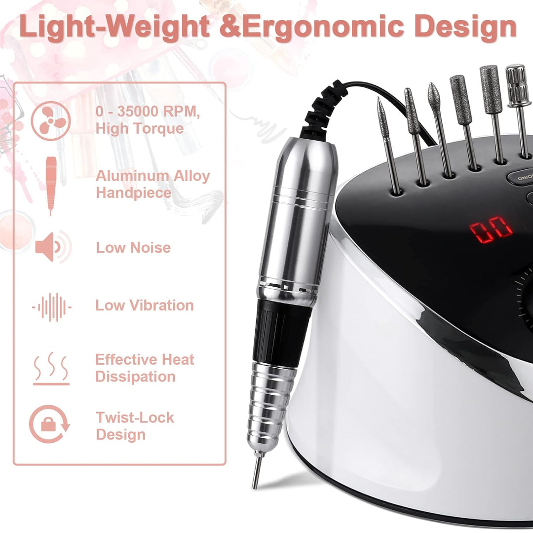 Nagelfräser für Gelnägel Elektrisch Nagelfeile 35000 U/min Maniküre und Pediküre 6 in 1 Hand und Fus
