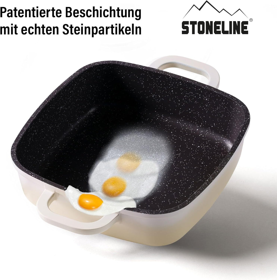 STONELINE Eckpfanne, 20x20 cm, mit Aroma Glasdeckel, Servierpfanne, Induktion, Aluguss, antihaft bes