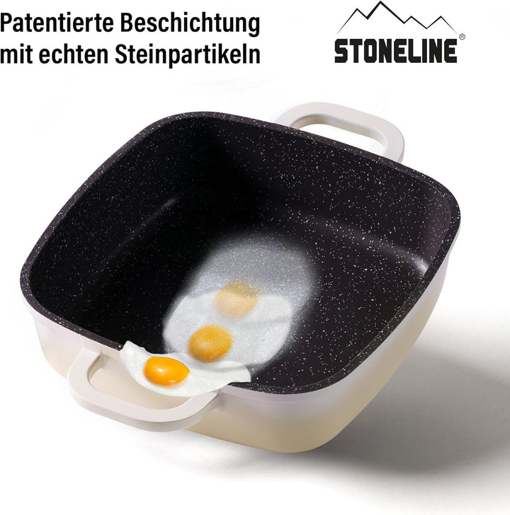 STONELINE Eckpfanne, 20x20 cm, mit Aroma Glasdeckel, Servierpfanne, Induktion, Aluguss, antihaft bes