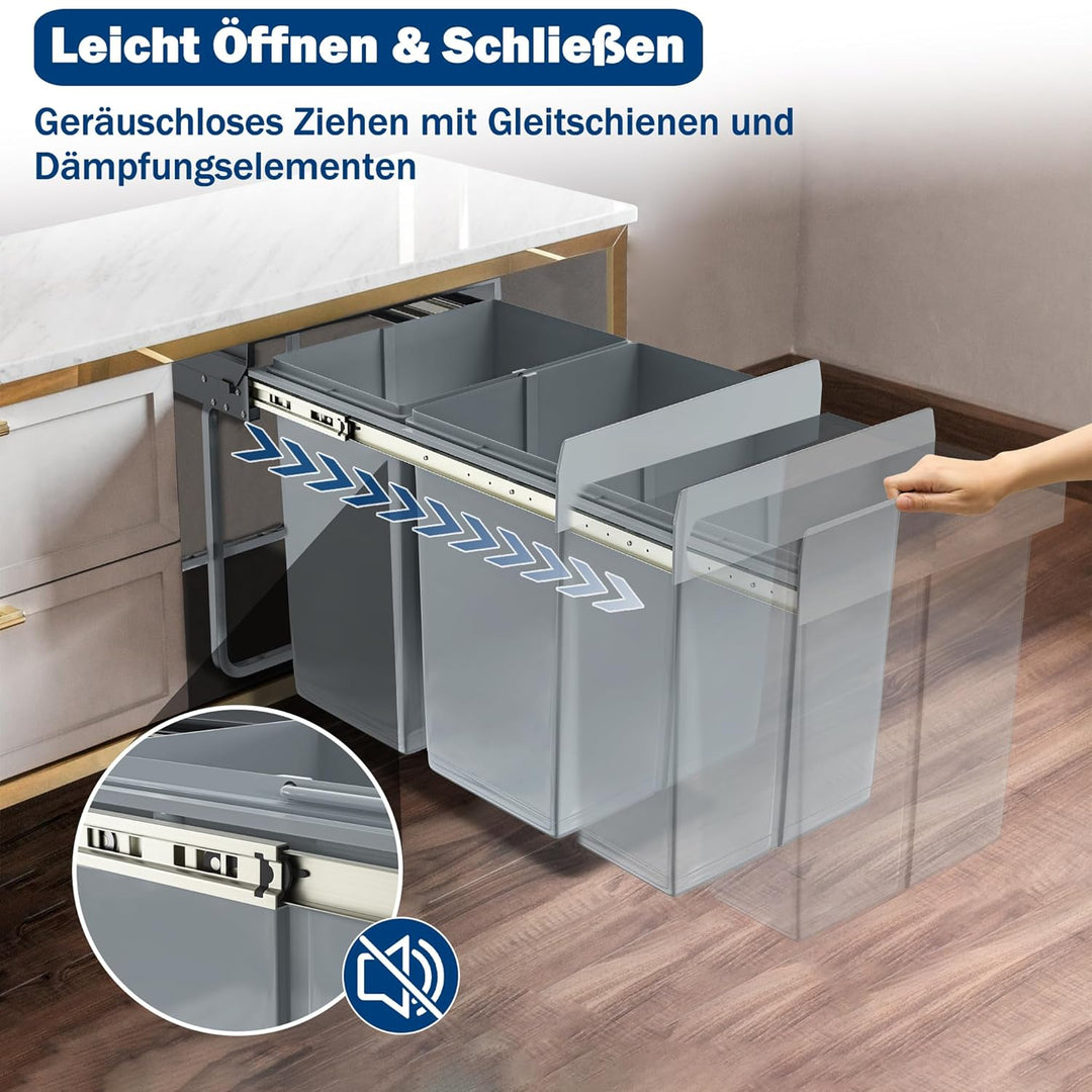 UISEBRT Mülleimer Küche Unterschrank Einbau Abfalleimer Ausziehbar Mülltrennsystem mit Rutsche Kunst