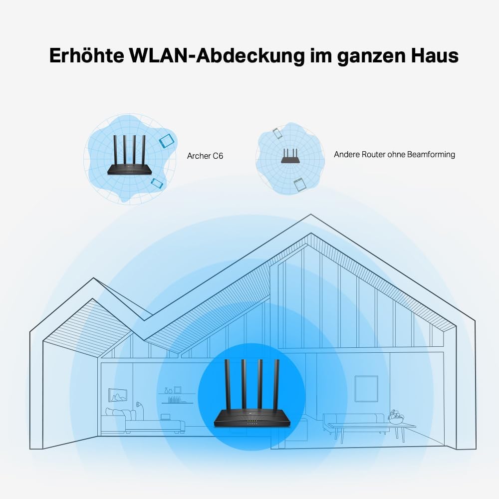 TP-Link Archer C6 Dualband Gigabit WLAN-Router (867Mbit/s 5GHz + 300Mbit/s 2,4GHz, 4 Gigabit LAN-Por