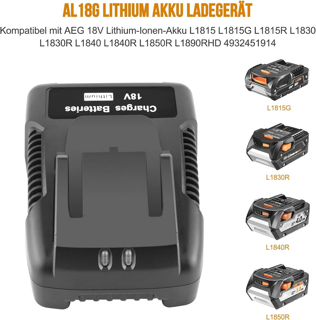 ADVTRONICS 18V 2.0A R86091 BL1218 BL1418 Ladegerät Kompatibel mit AEG 18V Lithium-Ionen-Akku L1815 L