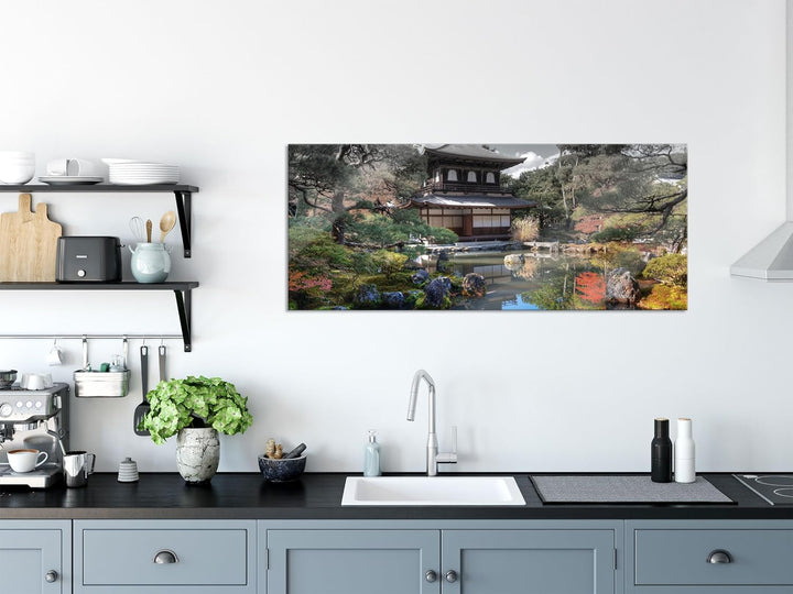 Glasbild Panorama | Wandbild aus Echtglas | Ginkaku-ji-Tempel in Kyoto | 100x40 cm | inkl. Aufhängun