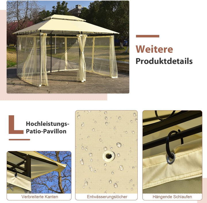 COSTWAY Pavillon Metall 3x4m, Gartenpavillon mit abnehmbaren 4 Seitenwänden, Gartenzelt Luxus, Festz