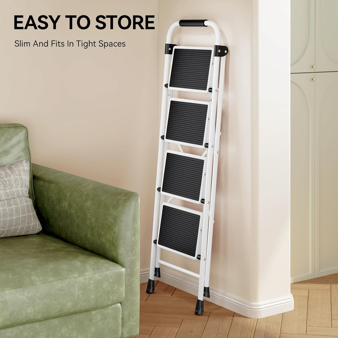 KINGRACK Tritthocker mit 4 Stufen, zusammenklappbar, für Erwachsene mit Handlaufen, robuster Stahl,