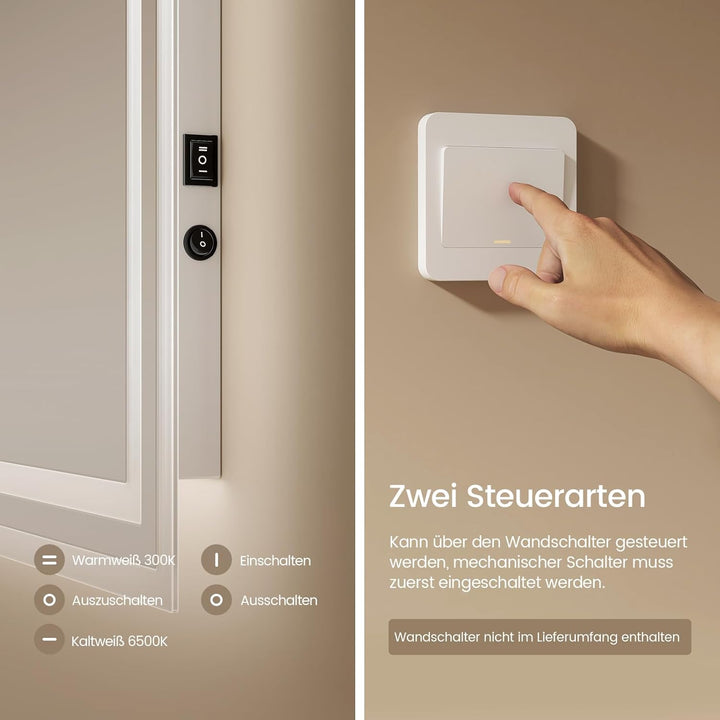 EMKE Badspiegel mit Beleuchtung 40x60cm LED Badspiegel Antibeschlag Kaltweiss Warmweiss Lichtspiegel