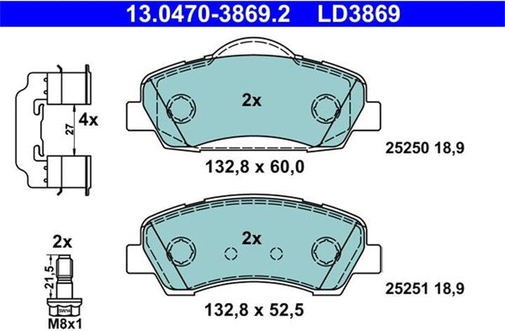 Ate 13.0470-3869.2 Keramik Rabatt Bremsklotz Satz, 18.9mm Dicke