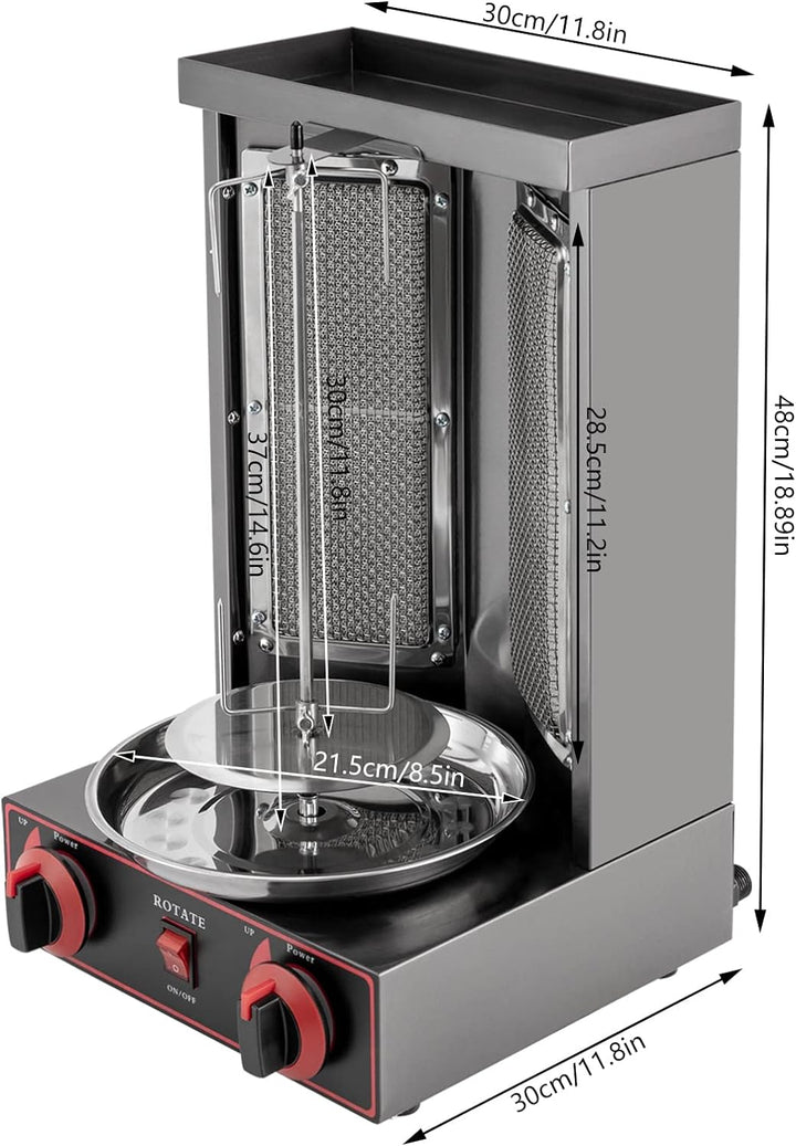 Dönergrill, 3000W Gas-Vertikal Drehspiess Grill, Gyros Grill mit 2 Brennern, Dönergrill für Zuhause,
