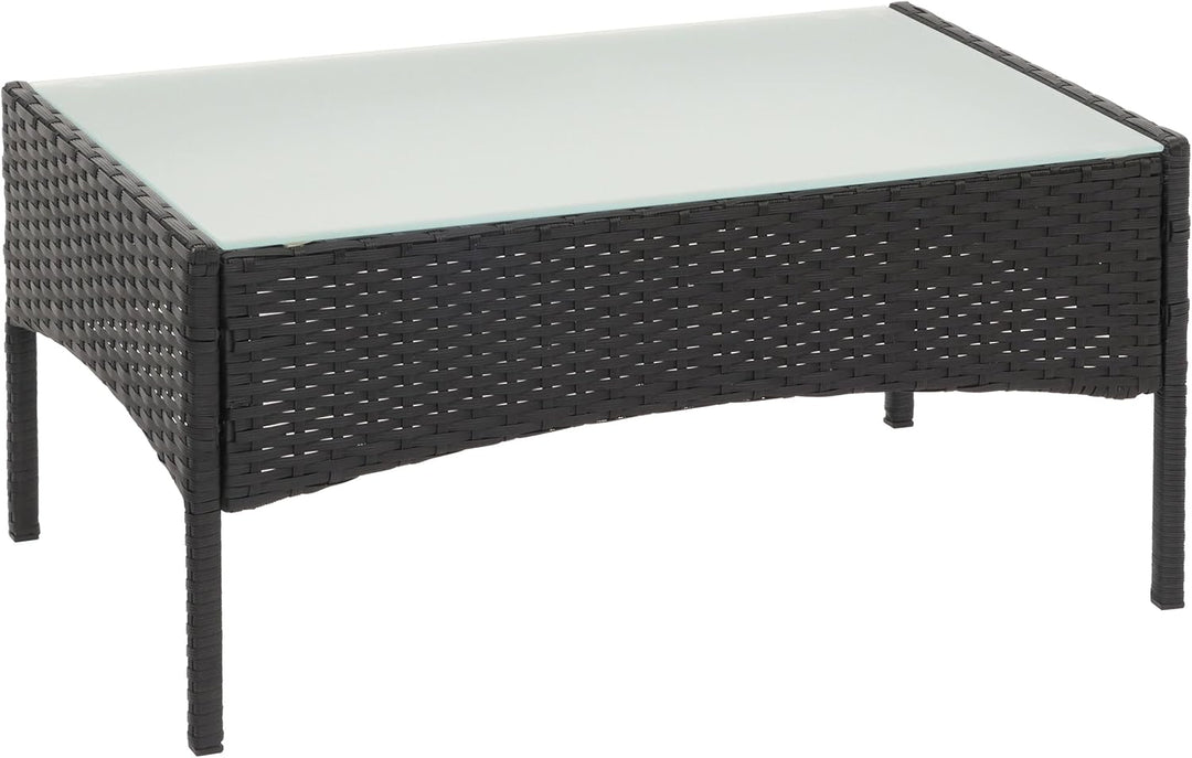 Mendler Poly-Rattan Gartentisch Halden-AM, Beistelltisch Tisch mit Glasplatte - anthrazit, Anthrazit