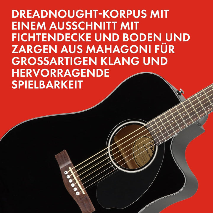 Fender CD-60SCE Dreadnought Akustikgitarre, Walnussgriffbrett, Schwarz Schwarz Rechtshänder, Schwarz