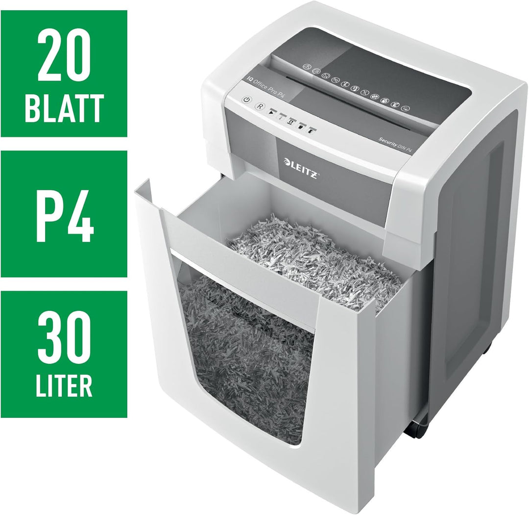 Leitz IQ Aktenvernichter Office Pro Sicherheitsstufe P4, mit Touch-Funktionstasten, Partikelschnitt,